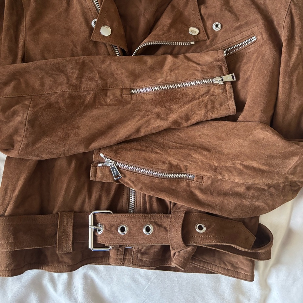 🆕 Ralph Lauren motto biker Brown suede jacket, in Box - Picture 5 of 11